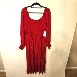 Melloday Women's NWT Size L smocked L/sl maxi dress with metallic gold threading